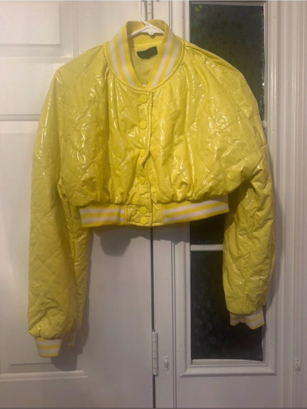 Yellow Quilted Cropped Bomber Jacket